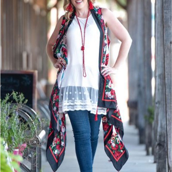 Southern Grace Accessories - Black, White, Red Rose Vest with Tassels